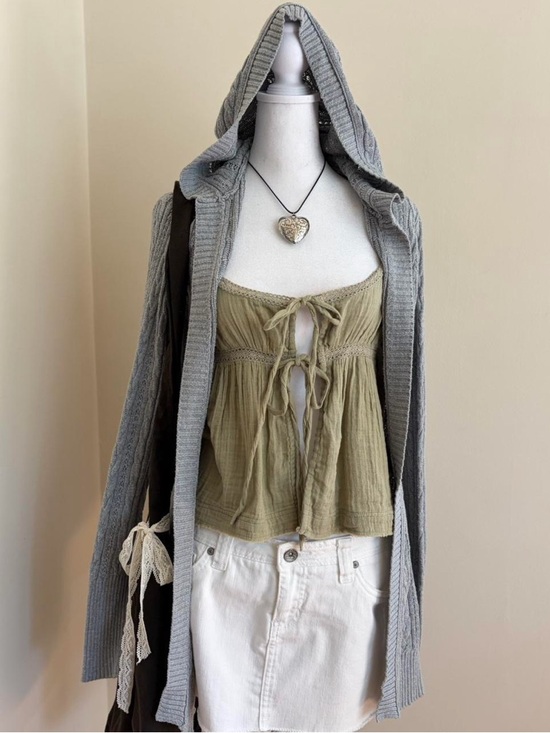 Sweaters - Vintage Y2K cardigan duster hoodie fairy grunge gray knit sweater lolita S-M